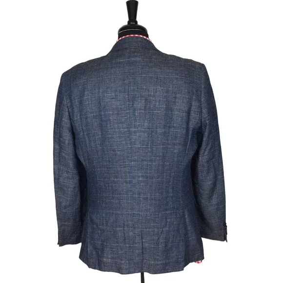 Egara Slim Two Button Unstructured Blazer Linen Sport Coat Jacket Men Size 44R ?